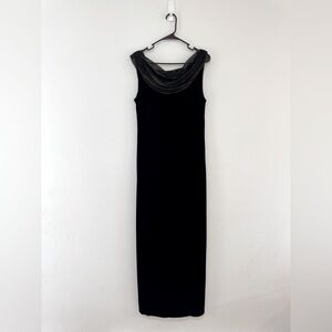 J Ribcoff‎ Elegant Black Velvet Gold Accents Evening Dress Vintage